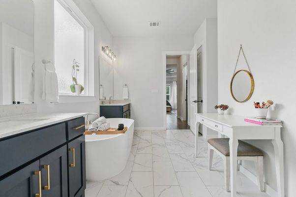Bathroom, Dual Sink Vanities, Free Standing Baths, Interior, Marble