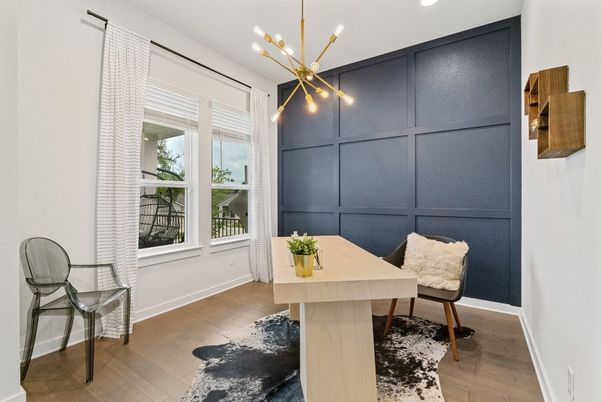 Home Office, Interior, Pendant Lights, Recessed Lighting, Wood Texture Flooring