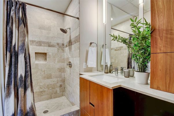 Bathroom, Interior, Recessed Lighting, Stone Walls