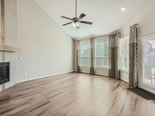 Empty room, Fireplace, Interior, Recessed Lighting, Wood Texture Flooring