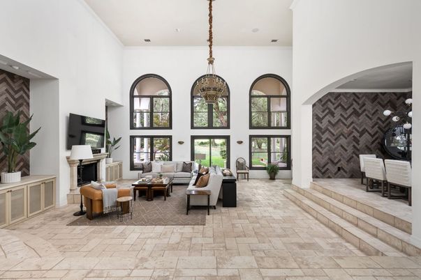 Dining room, Fireplace, Interior, Living room, Pendant Lights, Recessed Lighting