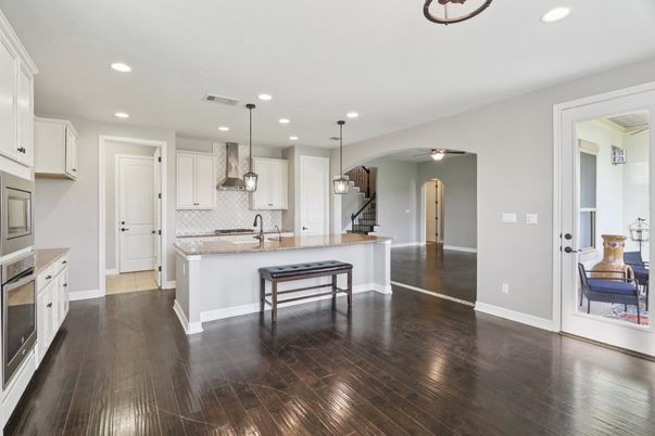 Interior, Kitchen, Pendant Lights, Recessed Lighting, Wood Texture Flooring