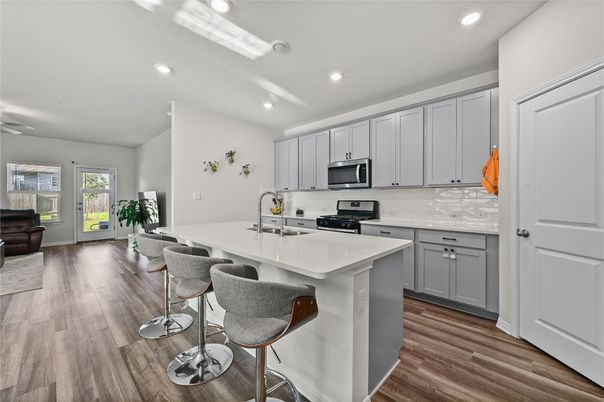 Interior, Kitchen, Recessed Lighting, Wood Texture Flooring