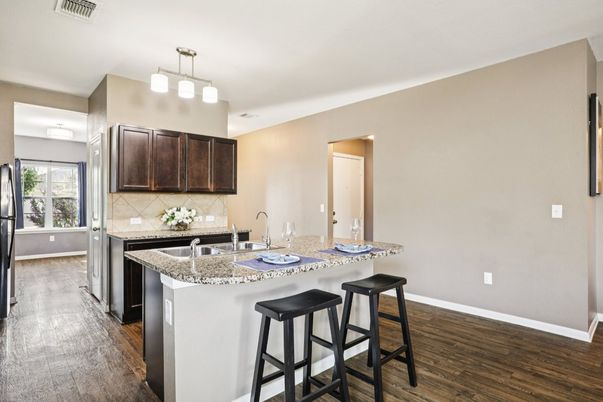 Interior, Kitchen, Pendant Lights, Wood Texture Flooring