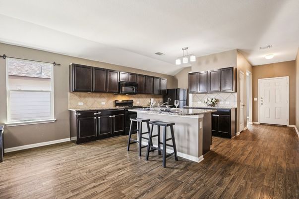 Interior, Kitchen, Pendant Lights, Wood Texture Flooring