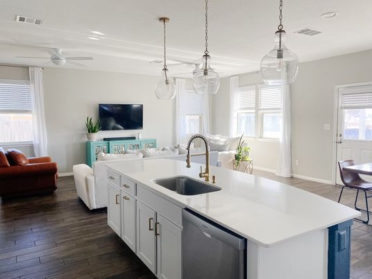 Interior, Kitchen, Living room, Pendant Lights, Recessed Lighting, Wood Texture Flooring