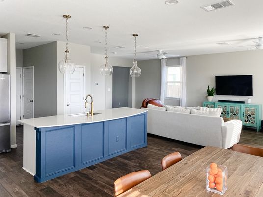Interior, Kitchen, Living room, Pendant Lights, Recessed Lighting, Wood Texture Flooring