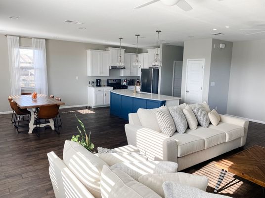 Dining room, Interior, Kitchen, Living room, Pendant Lights, Recessed Lighting, Stainless Steel Appliances, Wood Texture Flooring
