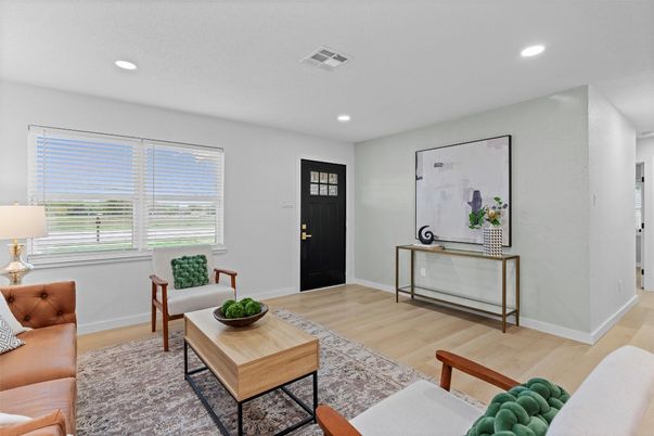 Interior, Living room, Recessed Lighting, Wood Texture Flooring