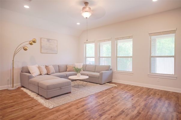 Interior, Living room, Recessed Lighting, Wood Texture Flooring