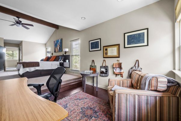 Bedroom, Interior, Living room, Recessed Lighting, Wood Texture Flooring
