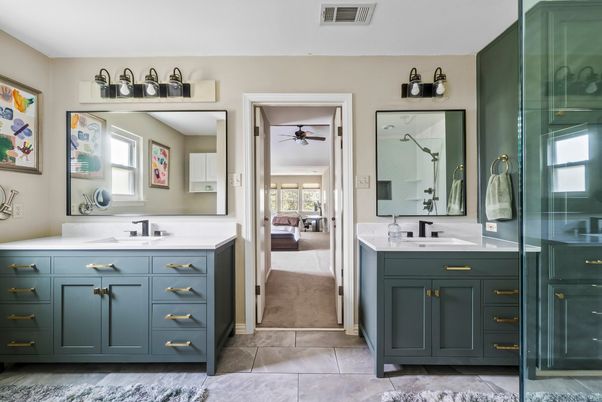 Bathroom, Dual Sink Vanities, Glass Shower, Interior