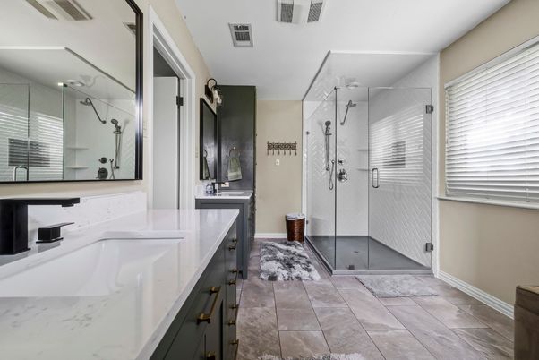Bathroom, Dual Sink Vanities, Glass Shower, Interior
