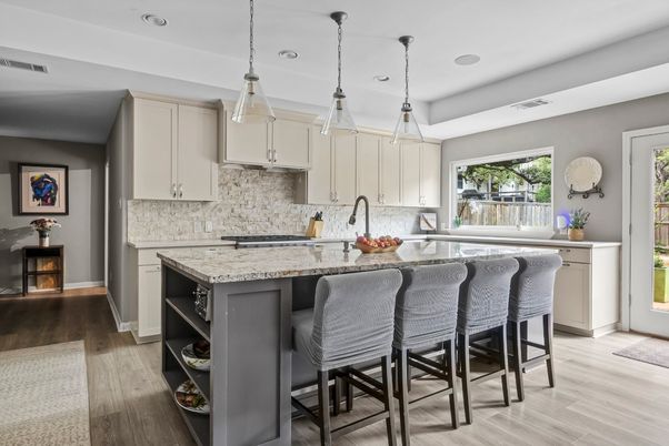 Interior, Kitchen, Pendant Lights, Recessed Lighting, Wood Texture Flooring