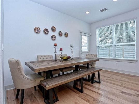 Dining room, Interior, Recessed Lighting, Wood Texture Flooring