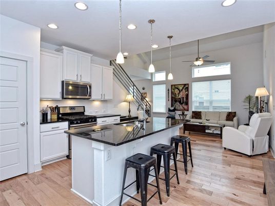 Interior, Kitchen, Living room, Pendant Lights, Recessed Lighting, Stainless Steel Appliances, Wood Texture Flooring
