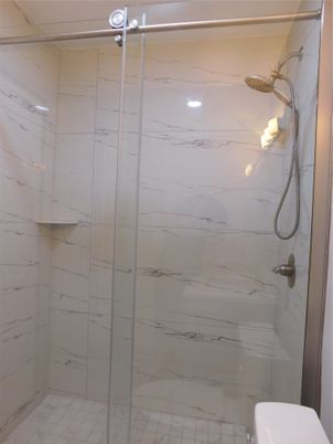 Bathroom, Glass Shower, Interior, Marble Walls
