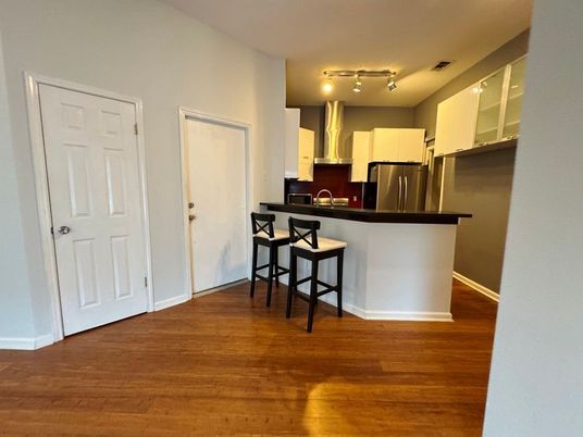 Interior, Kitchen, Stainless Steel Appliances, Wood Texture Flooring