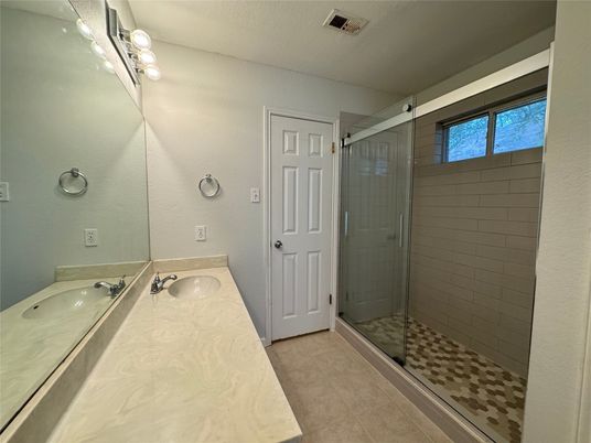 Bathroom, Dual Sink Vanities, Glass Shower, Interior