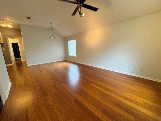 Empty room, Interior, Pendant Lights, Wood Texture Flooring