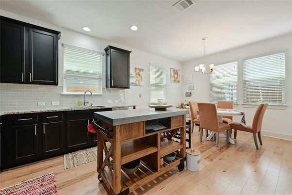 Chandelier, Dining room, Interior, Kitchen, Recessed Lighting, Wood Texture Flooring