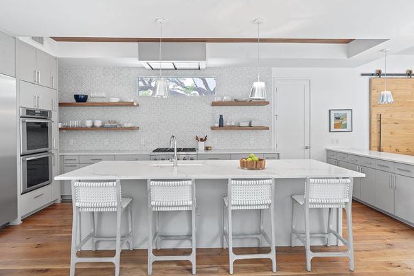 Interior, Kitchen, Pendant Lights, Stainless Steel Appliances, Wood Texture Flooring