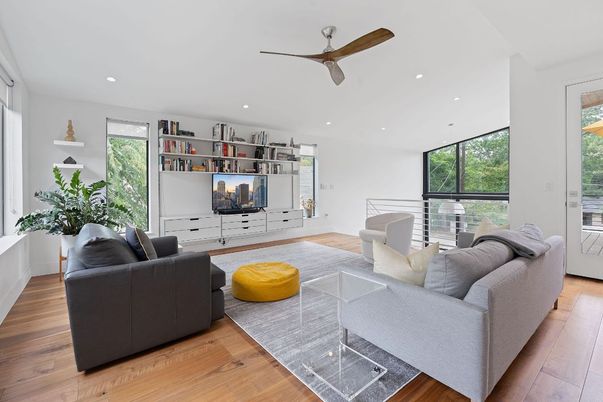 Interior, Living room, Recessed Lighting, Wood Texture Flooring