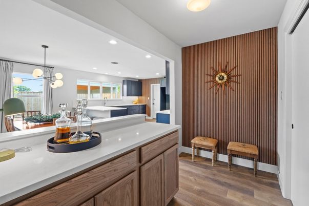 Interior, Kitchen, Pendant Lights, Recessed Lighting, Wood Texture Flooring