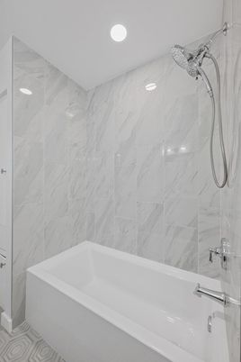 Bathroom, Interior, Marble Walls, Recessed Lighting