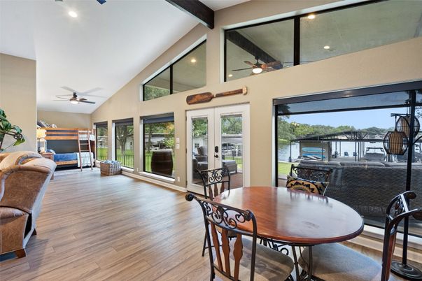 Dining room, Interior, Recessed Lighting, Water, Wood Texture Flooring