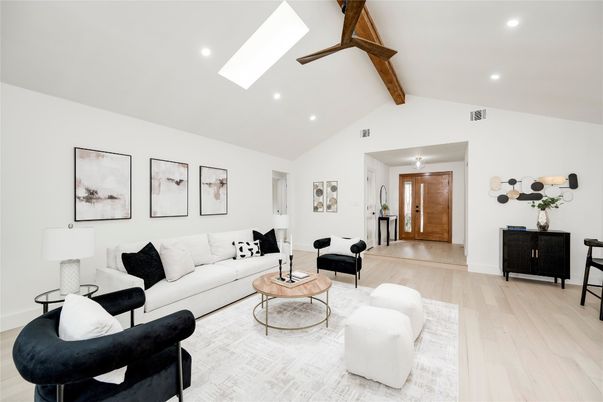 Interior, Living room, Recessed Lighting, Wooden Beams, Wood Texture Flooring