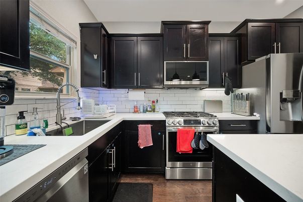 Interior, Kitchen, Stainless Steel Appliances, Wood Texture Flooring