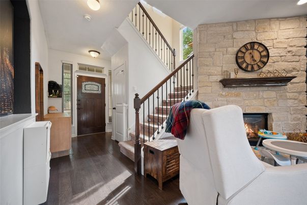 Fireplace, Interior, Stone Walls, Wood Texture Flooring