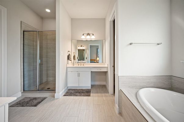 Bathroom, Dual Sink Vanities, Glass Shower, Interior, Recessed Lighting