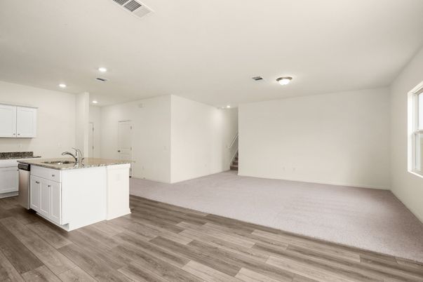 Empty room, Interior, Kitchen, Recessed Lighting, Wood Texture Flooring