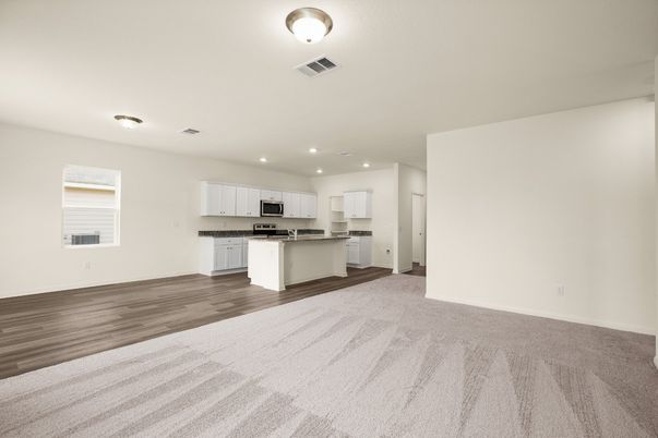 Empty room, Interior, Kitchen, Recessed Lighting, Wood Texture Flooring