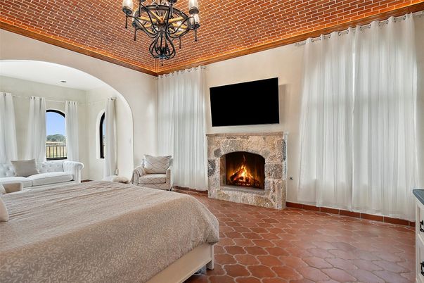 Bedroom, Chandelier, Fireplace, Interior