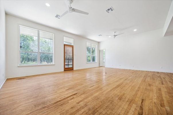 Empty room, Interior, Recessed Lighting, Wood Texture Flooring