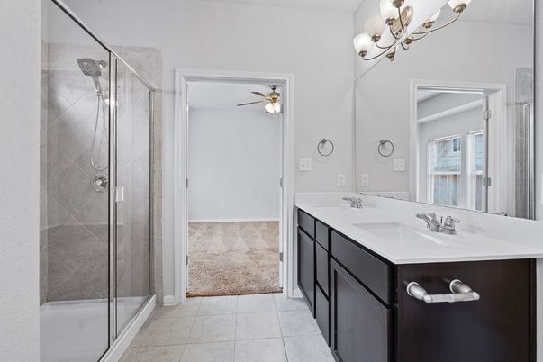 Bathroom, Dual Sink Vanities, Glass Shower, Interior