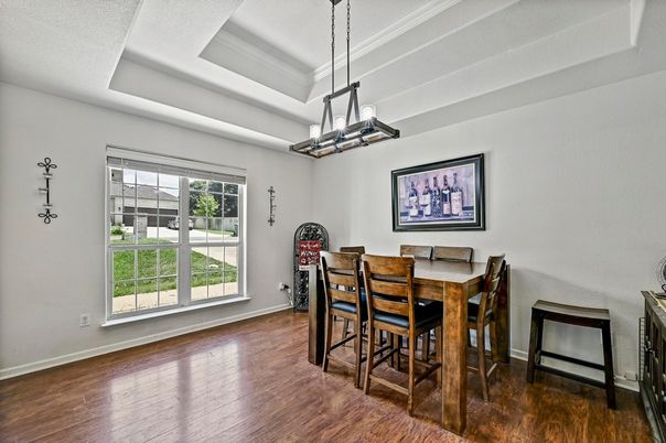 Dining room, Interior, Pendant Lights, Wood Texture Flooring