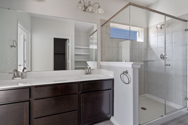 Bathroom, Dual Sink Vanities, Glass Shower, Interior