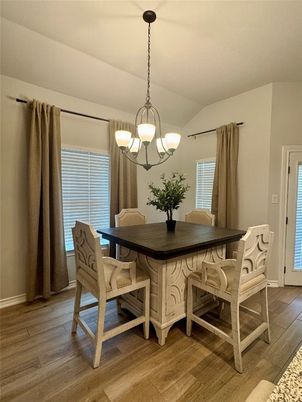 Chandelier, Dining room, Interior, Wood Texture Flooring
