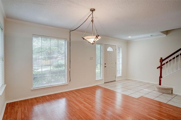 Empty room, Interior, Pendant Lights, Recessed Lighting, Wood Texture Flooring