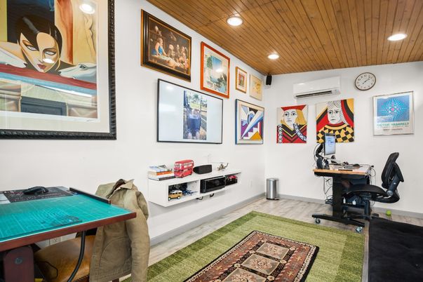 Home Office, Interior, Recessed Lighting, Wooden Ceilings, Wood Texture Flooring