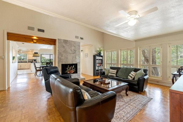 Dining room, Interior, Kitchen, Recessed Lighting, Stainless Steel Appliances, Wood Texture Flooring