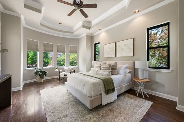 Bedroom, Interior, Recessed Lighting, Wood Texture Flooring
