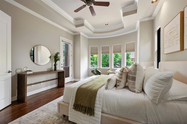 Bedroom, Interior, Recessed Lighting, Wood Texture Flooring