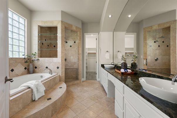 Bathroom, Dual Sink Vanities, Glass Shower, Interior, Recessed Lighting