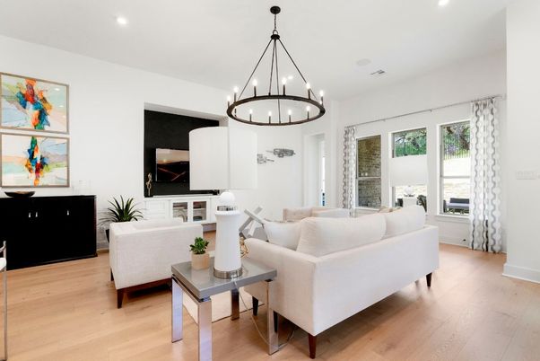Interior, Living room, Pendant Lights, Recessed Lighting, Wood Texture Flooring