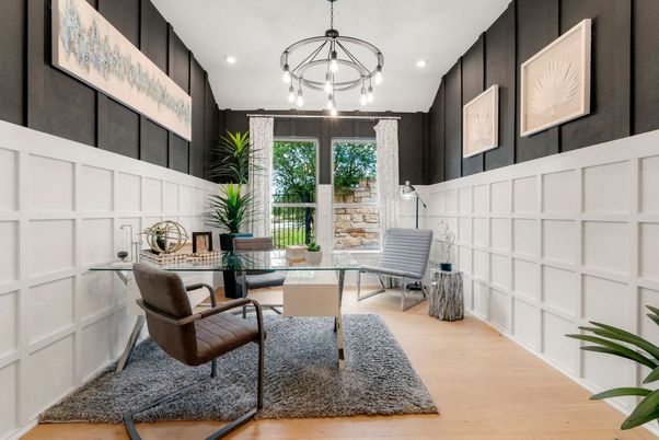 Home Office, Interior, Pendant Lights, Recessed Lighting, Wood Texture Flooring